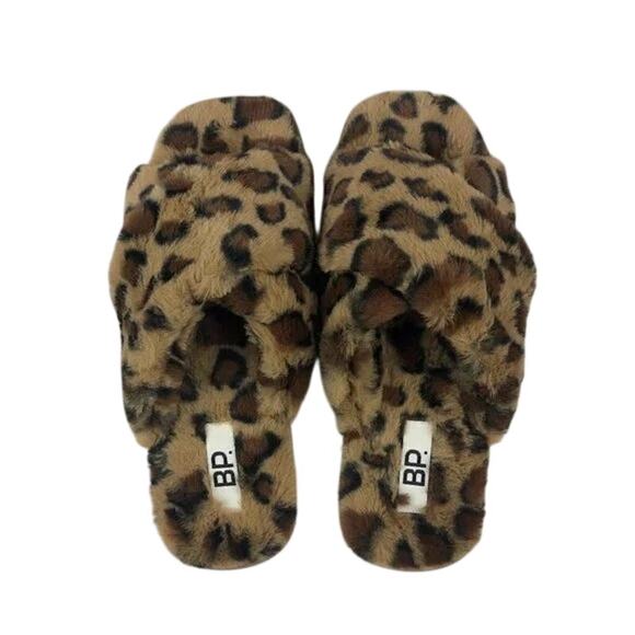bp Shoes - BP Slippers NEW $29 Faux Fur Animal Print Cross Band Open Toe